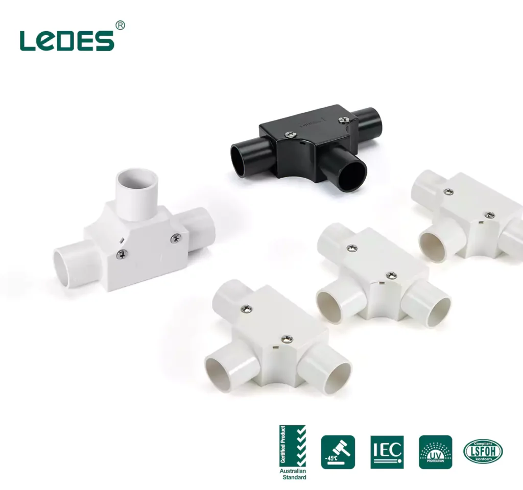 Pvc conduit tee electrical fittings iec asnzs certified
